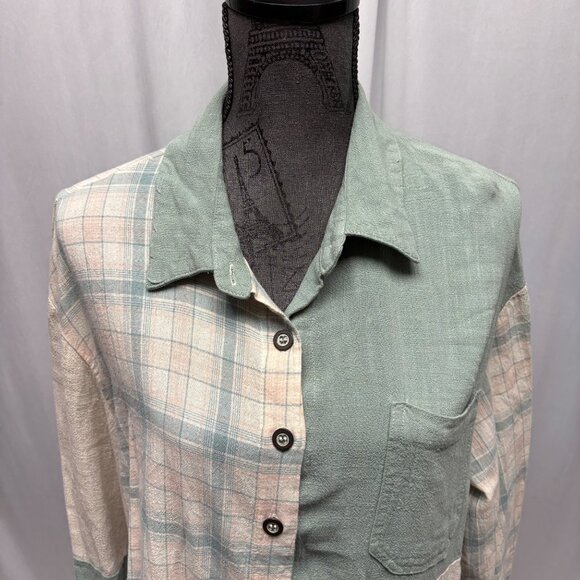 143 Story by Line Up Plaid Solid Colorblock Button-Up Shirt Womens Size Large - Picture 2 of 9